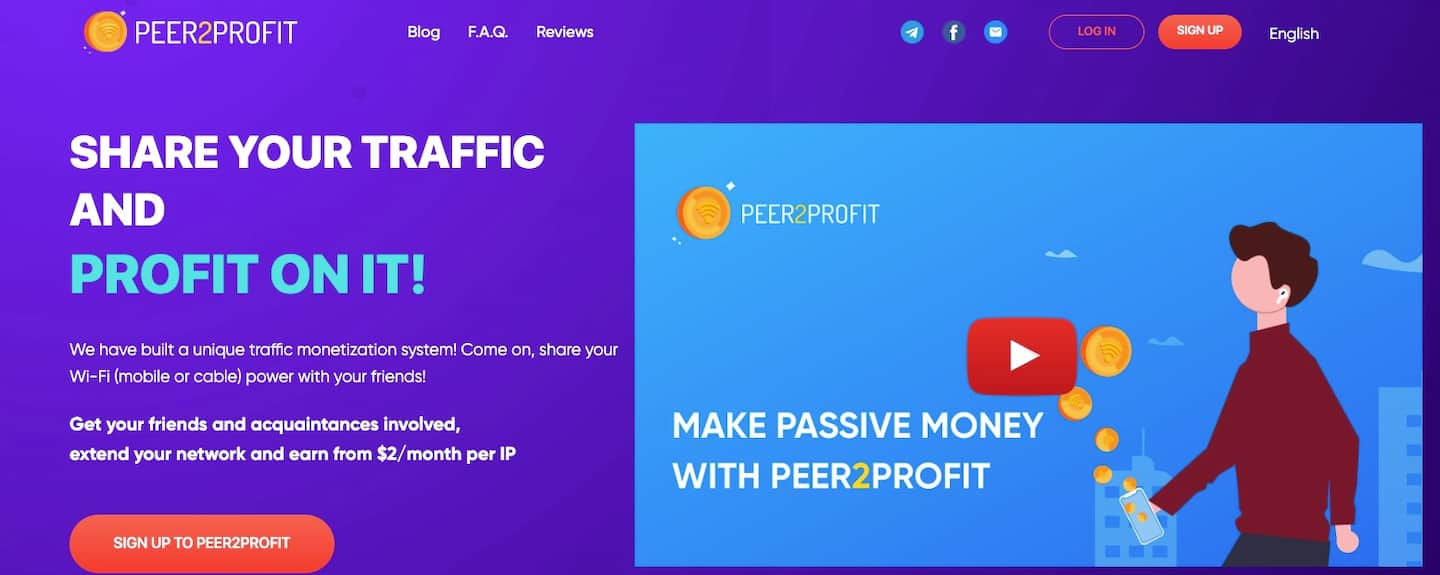 Peer2Profit Web サイトのスクリーンショット