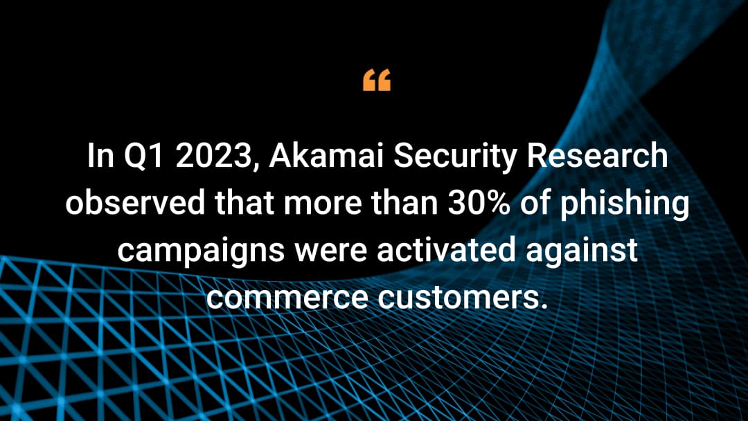 2023 年第 1 四半期に、Akamai Security Research は、フィッシングキャンペーンの 30% 以上がコマース業界の利用客を標的としていたことを確認しました。