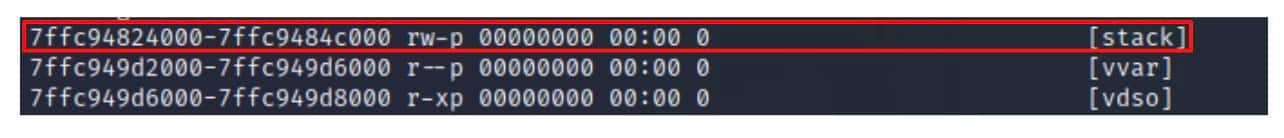 Although the stack memory is not executable (Figure 11), we can still use it to hijack the execution flow of the process.