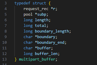 興味深いオブジェクトが 1 つ見つかりました。multipart_buffer C 構造体です（図 20）。