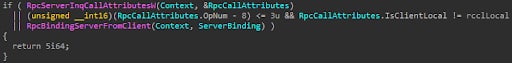 part of WksSvc's security callback showing how it distinguishes between functions with different opnums