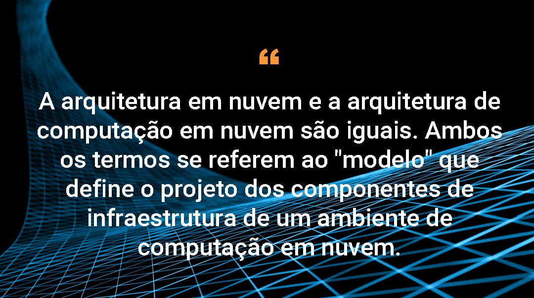 A arquitetura em nuvem e a arquitetura de computação em nuvem são iguais. Ambos os termos se referem ao "modelo" que define o projeto dos componentes de infraestrutura de um ambiente de computação em nuvem.