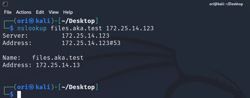 As we can see, DDSpoof successfully creates this DNS record, pointing to our IP address! We can verify this with nslookup (Figure 16).