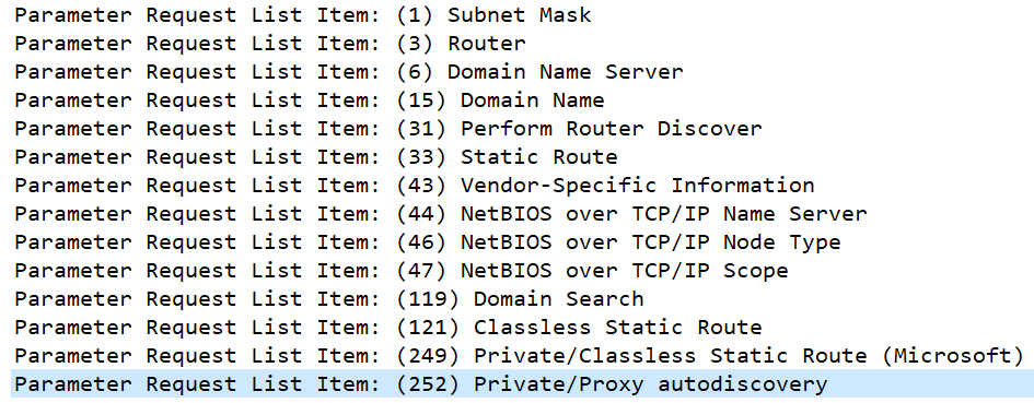  To understand the potential attack surface on Windows clients, we can examine the options that are requested by default (Figure 2).