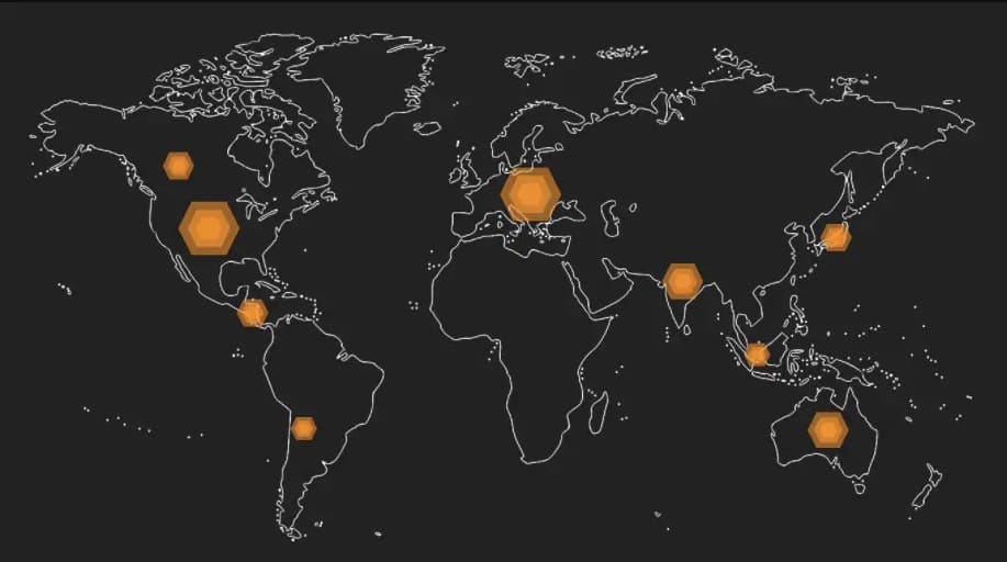 Mapa mundial delineado por borda branca em um fundo preto