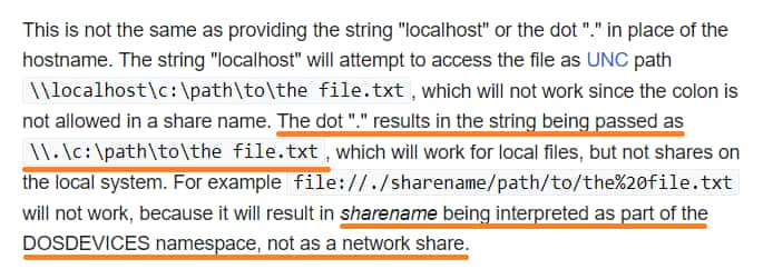 实际上，当绝对 URI 以“file://./”（其中“.”是主机）开头时，代码将 sharename 解释为 DOS 设备命名空间的一部分（图 3）。 