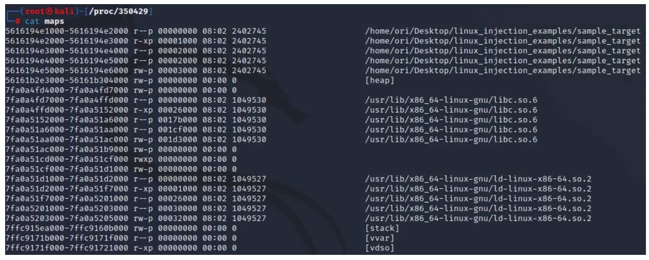 The maps file is another interesting file that can be found in the process directory (Figure 4). 